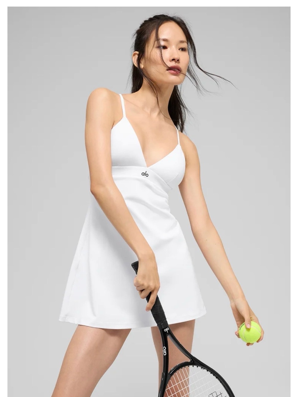 ALO Yoga Women's White Mini Tennis Dress with Slim Straps